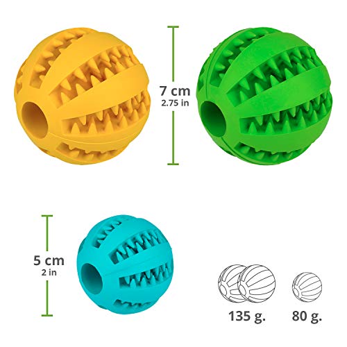 Pelota dental para perros y gatos 3 Uds, resistente, no tóxica. Juego de bolas interactivas dispensadoras de comida. Juguete de goma dura para masticar, limpiar los dientes, jugar, entrenar, adiestrar