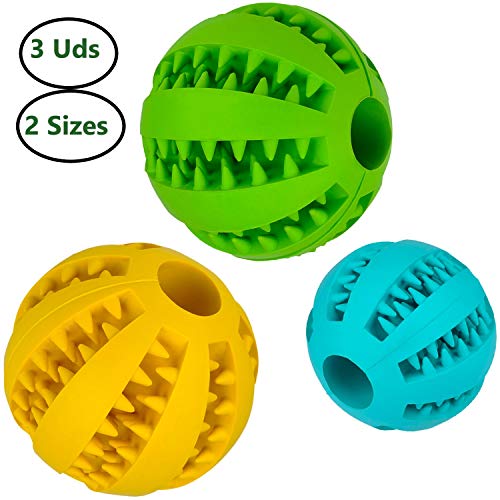 Pelota dental para perros y gatos 3 Uds, resistente, no tóxica. Juego de bolas interactivas dispensadoras de comida. Juguete de goma dura para masticar, limpiar los dientes, jugar, entrenar, adiestrar