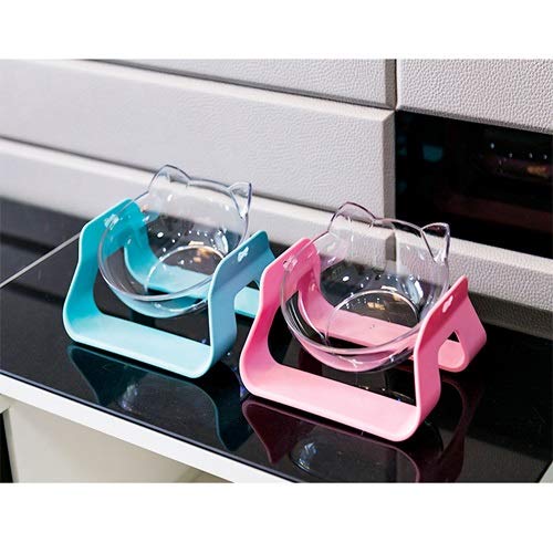 Pet bowl Gato Transparente y Recipiente for Perros Doble protección tazón vértebra Cervical Adecuado for el Plato de Comida de Gato y Perro Plato de Comida (Color : Blue)