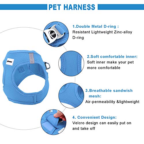 Petcomer Arnés Perro Suave Chaleco Acolchado Cómodo para Viajar Pasear con Mascota Pequeña Gatito y Cachorro (S - Pecho: 36-44 cm, Azul)