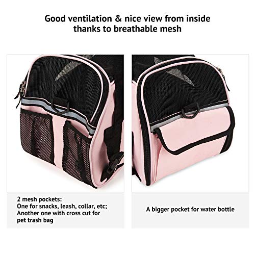 Petcomer Transportín para Perros Y Gatos Portador del Mascota Bolsa de Malla Transpirable de Viaje Bolso de Hombro(Rosa, M 43x23x29 cm)