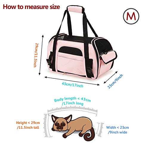 Petcomer Transportín para Perros Y Gatos Portador del Mascota Bolsa de Malla Transpirable de Viaje Bolso de Hombro(Rosa, M 43x23x29 cm)