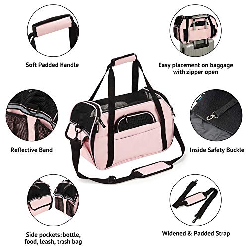 Petcomer Transportín para Perros Y Gatos Portador del Mascota Bolsa de Malla Transpirable de Viaje Bolso de Hombro(Rosa, M 43x23x29 cm)