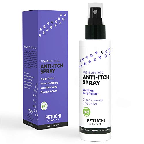 PETUCHI Spray Anti-Picores Bio para Perros; Piel Sensible; con Cáñamo y Avena; 150ml