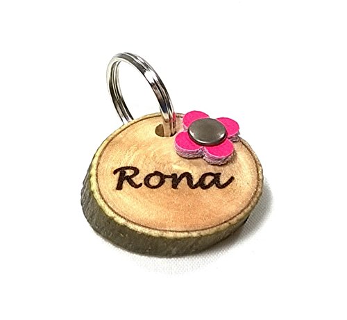 Placa Identificación para Perro y Gato, Etiqueta Identificativa Personalizada, Grabado de Nombre, Teléfono y Dirección, Hecho Mano de Madera Olivo, Llavero Acero Inoxidable, Pequeño, Mediano & Grande