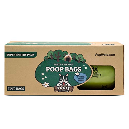 Pogi's Poop Bags - Bolsas para excremento de Perro - 500 Bolsas para despensas y Estaciones de residuos al Aire Libre - Grandes, Biodegradables, Perfumadas, Herméticas (Rollo Grande Único)