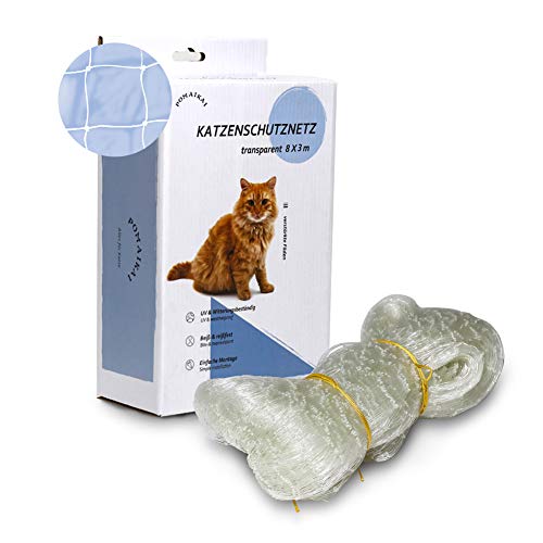 POMAIKAI Cat Safety Net para balcón, ventana y terraza, malla transparente de protección para gatos incl. Kit de instalación 8x3m