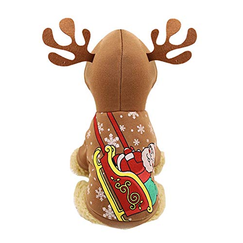 PONNMQ Christmas Cat Dog Hoodie Coat Santa Claus Antlers Winter Pet Clothes for Small Dogs Yorkshire Shih Tzu Clothing Manteau Chien,Brown Sled,XS