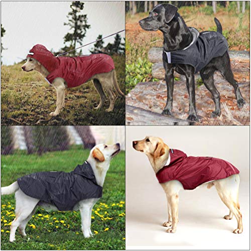 POPETPOP Chubasquero con Capucha para Perros Medianos y Grandes, Sudaderas Impermeable, Agujero para Arnés, Tira Reflectante, Bolsillos (Rojo, 4XL)