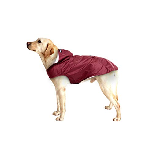 POPETPOP Chubasquero con Capucha para Perros Medianos y Grandes, Sudaderas Impermeable, Agujero para Arnés, Tira Reflectante, Bolsillos (Rojo, 4XL)