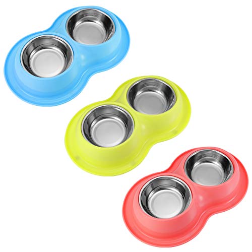 POPETPOP Comedero Doble Anti-Hormiga de Acero Inoxidable para Recipiente Alimentos y Agua de Mascotas Perros y Gatos (Color Aleatorio)