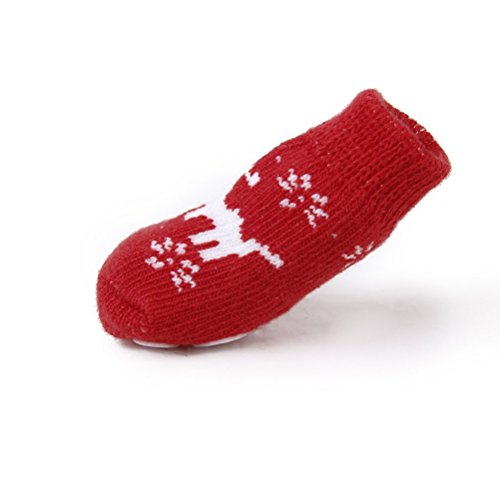 POPETPOP Medias de Navidad para Animales Reno Calcetines Perro Cachorro Gato Calcetines con Huellas de Pata 4pcs - tamaño L (Rojo)