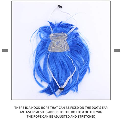 POPETPOP Peluca para Mascotas Perro Gato Disfraces de Pelo Peluca de Pelo Corto para Perros Gatos Accesorios de Fiesta de Cosplay de Halloween para Perros Gatos (Azul)