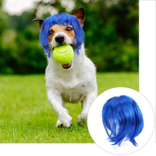 POPETPOP Peluca para Mascotas Perro Gato Disfraces de Pelo Peluca de Pelo Corto para Perros Gatos Accesorios de Fiesta de Cosplay de Halloween para Perros Gatos (Azul)