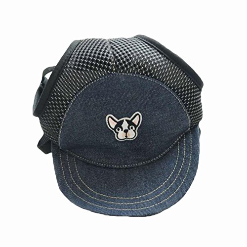 POPETPOP Perro Cachorro Mascota Ajustable Longitud de la Atadura Patrón de Perro Lindo Visera Sombrero Gorra sombrilla Suministros para Cachorro Tamaño M (Azul)