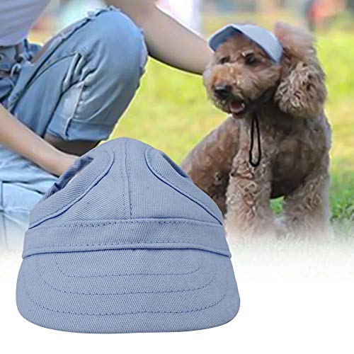 Pssopp Gorra Perro Mascota Deportes Gorra de béisbol Gorra de béisbol Mascota Gorra Exterior Sunbonnet Gorra de Sol de Moda Raya Ajustable Sombrero de Viaje de Verano con Orificios (M-Azul)