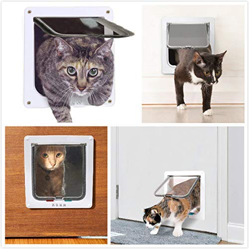 Pujuas - Puerta para Gato con Cierre magnético de 4 vías, Puerta para Mascotas para Gatos y Perros pequeños, Puerta para Gatos con túnel (L, Blanco)