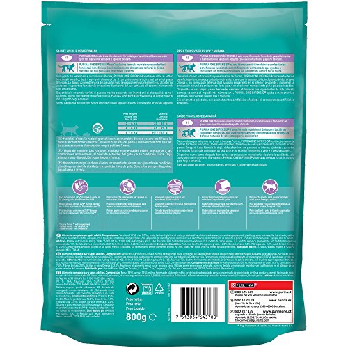 PURINA ONE Bifensis Pienso para Gatos con la Digestión Sensible Salmón y Cereales 8 x 800 g