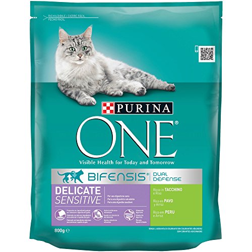 PURINA ONE Bifensis Pienso para Gatos con la Digestión Sensible Salmón y Cereales 8 x 800 g