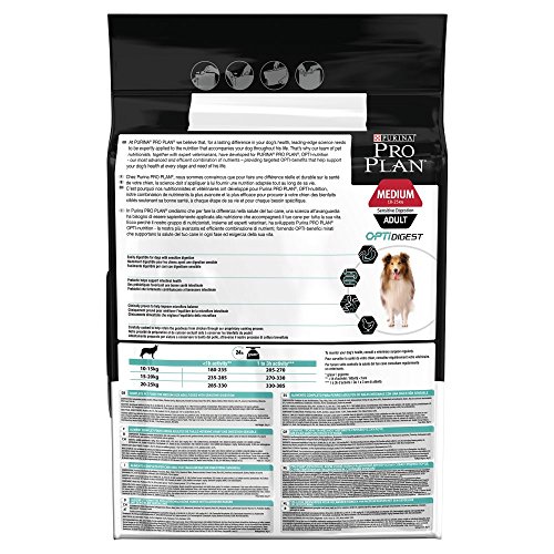 Purina Pro Plan Comida Seco para Perro Adulto Mediano con Digestión Sensible con Optidigest, Sabor Pollo - 3 Kg