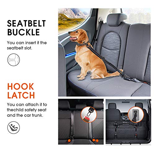 PYJR Cinturon Perro Coche, Cinturón Seguridad Perro Coche Nylon Ajustable, 3 En 1 Correas para Perros, MosquetóN Resistente Y con Cierre De Seguridad, para Mascotas, Perro.