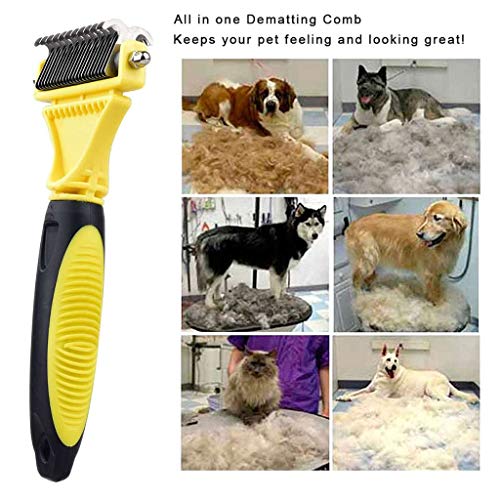 QGPWHLS Eliminador De Nudos De Piel De Mascota Perro Gato Cepillo De Depilación Peine Peine Trimmer Abierto De Doble Cara Peines Herramientas De Peluquería