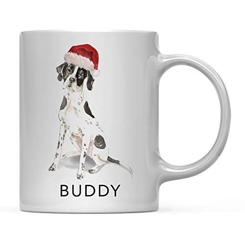 Rael Esthe Taza de café Personalizada para Perro, Puntero inglés con Gorro de Papá Noel, Paquete de 1, Nombre Personalizado, Mascota, Perro, mamá, Familia