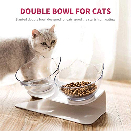 rayinblue - Doble Comederos Perros Gatos, Elevado Cuenco de Gato Plato de Mascota Ajustable en ángulo para Proteger la Columna Vertebral del Cuello para Gatos y Perros pequeños,comedero para mascotas