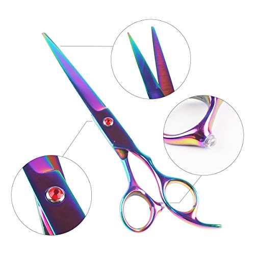 RCruning-EU Tijeras de Perro Set 7inch Stainless Steel Scissor with Combs Trimmer Kits Kit de Peluquería Canina Perros y Gatos for Perros Gatos Mascotas-Colorful