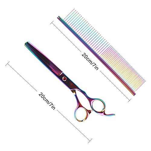 RCruning-EU Tijeras de Perro Set 7inch Stainless Steel Scissor with Combs Trimmer Kits Kit de Peluquería Canina Perros y Gatos for Perros Gatos Mascotas-Colorful