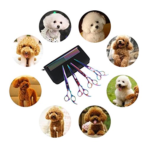 RCruning-EU Tijeras de Perro Set 7inch Stainless Steel Scissor with Combs Trimmer Kits Kit de Peluquería Canina Perros y Gatos for Perros Gatos Mascotas-Colorful