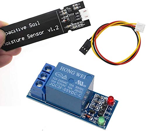 RUNCCI-YUN Sistema de Riego Automático DIY Kit para Arduino, 1 Canal 5V Relé Módulo + Sensor de Humedad del Suelo + Mini Bomba de Agua DC 3V 5V + 1M Tubería de Agua de PVC para Jardín Plantas Flor