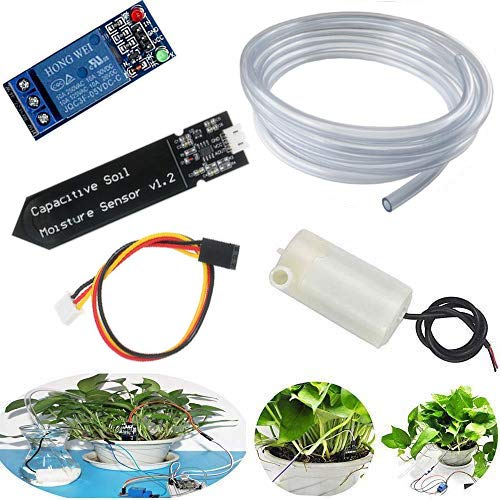 RUNCCI-YUN Sistema de Riego Automático DIY Kit para Arduino, 1 Canal 5V Relé Módulo + Sensor de Humedad del Suelo + Mini Bomba de Agua DC 3V 5V + 1M Tubería de Agua de PVC para Jardín Plantas Flor