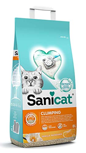 SANICAT Duo Arena Aglomerante para Gatos, Aroma a Vainilla y Mandarina - 8L