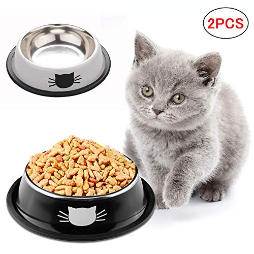 SaponinTree Cuencos para Gatos, 2 Piezas Cuencos Antideslizantes de Acero Inoxidable Comida Cuencos para Gatos, Cuencos Agua Comida Alimentación Platos para Mascotas, Perros, Gatos