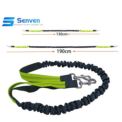 Senven® Correa para Perros Manos Libres con Costuras Reflectantes, Cinturones de Cintura Ajustables y Correas Elásticas de Doble Manija, para Correr, Caminar, Trotar (Gris Verde)