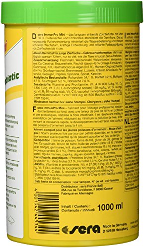 Sera ImmunPro Mini alimentador para peces o peces jóvenes y para todos los peces pequeños de hasta 4 cm con probióticos en el acuario para un crecimiento rápido, fuerte desarrollo y colores brillantes