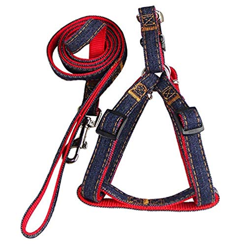 shentaotao Denim Pesado Collar De Perro De Servicio Correa del Arnés De Tracción Cuerda del Correo para El Entrenamiento Diario Caminar Ejecutan Red 3pcs XL