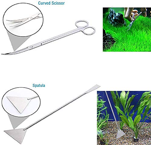 Signstek – Depósito de acero inoxidable Acuario Planta acuática Pinzas tijera espátula juego de herramientas para acuarios y peces Kits