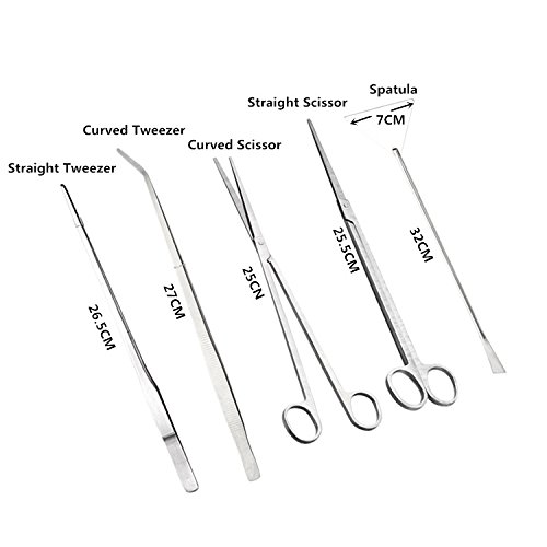 Signstek – Depósito de acero inoxidable Acuario Planta acuática Pinzas tijera espátula juego de herramientas para acuarios y peces Kits