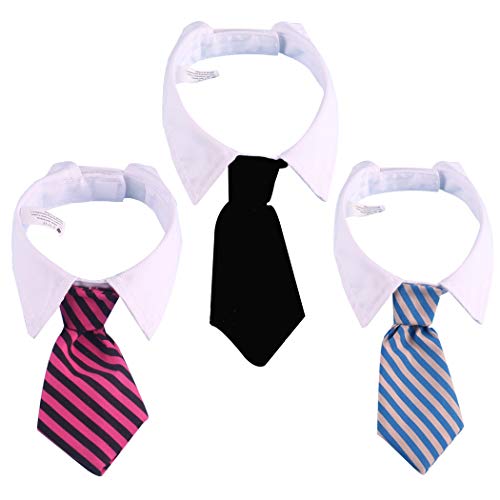 SIPLIV 3 Piezas Perro Gato Mascota Raya Corbata de Lazo Corbata Traje de Mascota Cuello de Corbata Ajustable para Perros pequeños Accesorios de Aseo Cachorro - l (Negro, Rosa Rojo, Azul)