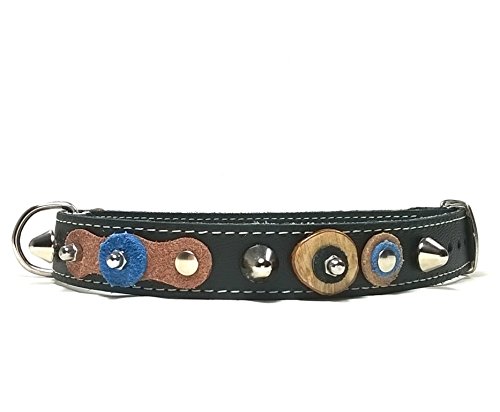 Superpipapo Original Collar para Perros, Todas Las Tallas, Correa Opcional, Diseño Original con Tela Jeans Vaquero y Discos de Olivo, Mediano, 45 cm S-Wide: Cuello 30-35 cm, Ancho 28mm