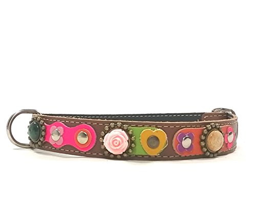 Superpipapo Original Collar para Perros, Todas Las Tallas, Correa Opcional, Vintage Retro Original con Flores Corazones y Rosas Rojas, Mediano, 45 cm M -Cuello 35-40 cm, Ancho 20mm