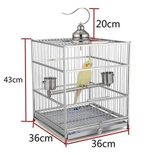 SZQ-jaula Tienda de mascotas jaula del animal doméstico, cuadrado del metal de la jaula Finch Canarias jaula del pájaro del loro portátil al aire libre Jaula Jaula ornamental 36 * 36 * 46cm periquitos