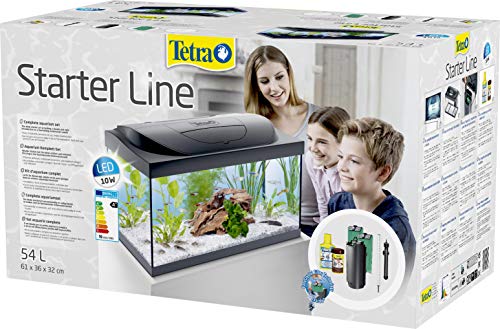 Tetra Starter Line LED Acuario 54 L - Juego completo que incluye iluminación LED, un acuario estable para principiantes con tecnología, alimentos y productos de cuidado, negro