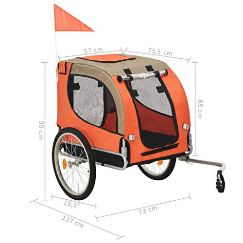 Tidyard Remolque Bicicleta Perros Mascota Remolque de Bicicleta para Perros Naranja y marrón