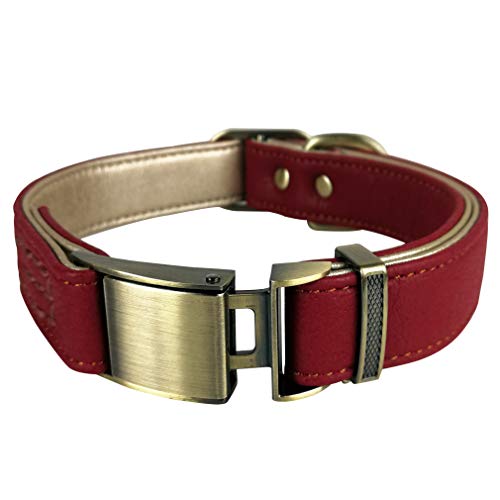 Tineer Ajustable Collar de Perro de Cuero básico clásico - Cinturón de Seguridad de la Hebilla Suave para el Medio Perro Razas Pequeñas Uso Diario (L(Neck 13.7-20.4''), Rojo)