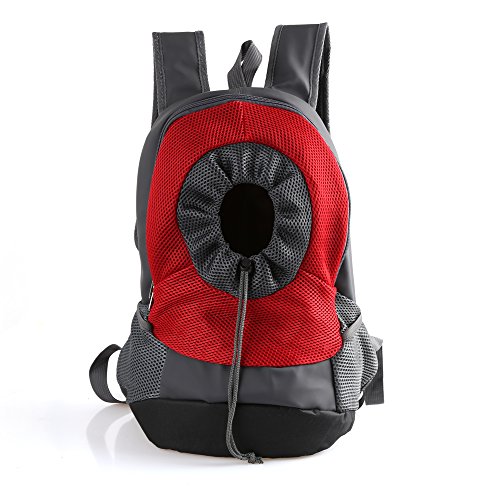 Tineer Al Aire Libre Transpirable Pet Dog Carrier Mochila Nylon Bolsa Delantera portátil de Viaje Pet Dog Bag Ajustable Malla de Hombro Pet Mochila Pet Head out (S, Rojo)