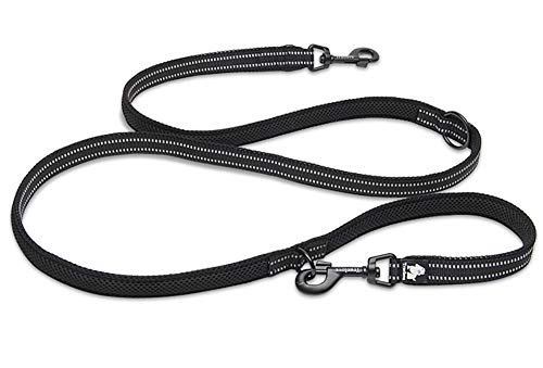 Tineer Pet Ajustable 2 Perros Manos Libres de Nylon Multifuncional Correa de Plomo Reflexiva para Perros de Entrenamiento para Caminar Correas para Perros (M, Negro)