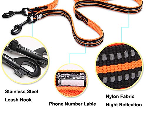 Tineer Pet Ajustable 2 Perros Manos Libres de Nylon Multifuncional Correa de Plomo Reflexiva para Perros de Entrenamiento para Caminar Correas para Perros (M, Negro)